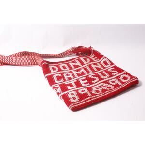 Donde Camino Jesus Crocheted Mochila Bag Shoulder Red and White ~ 260413-WH 1065